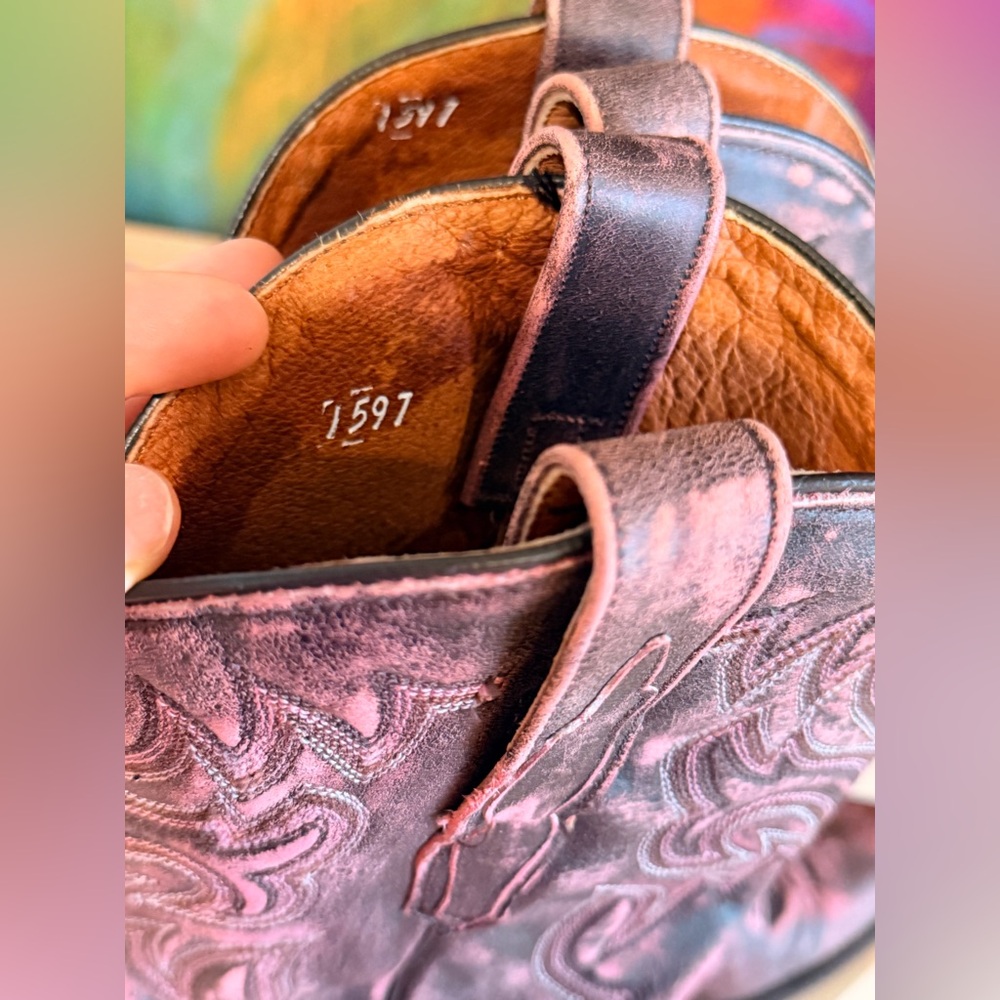 Dan Post Pink Distressed Leather Cowboy Boots Size 6.5 Western Snip Toe - Picture 11 of 12